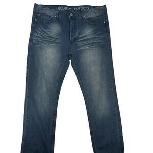 Legacy Nation Slim Straight Blue Jeans Mens 36x30 Distressed Whiskered Denim